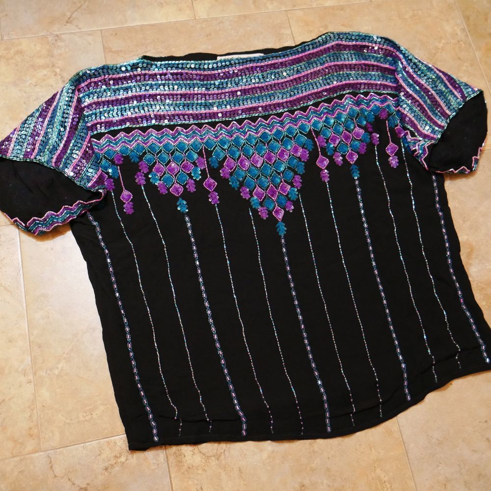 VTG Judith Ann Creations Beaded Silk Blouse